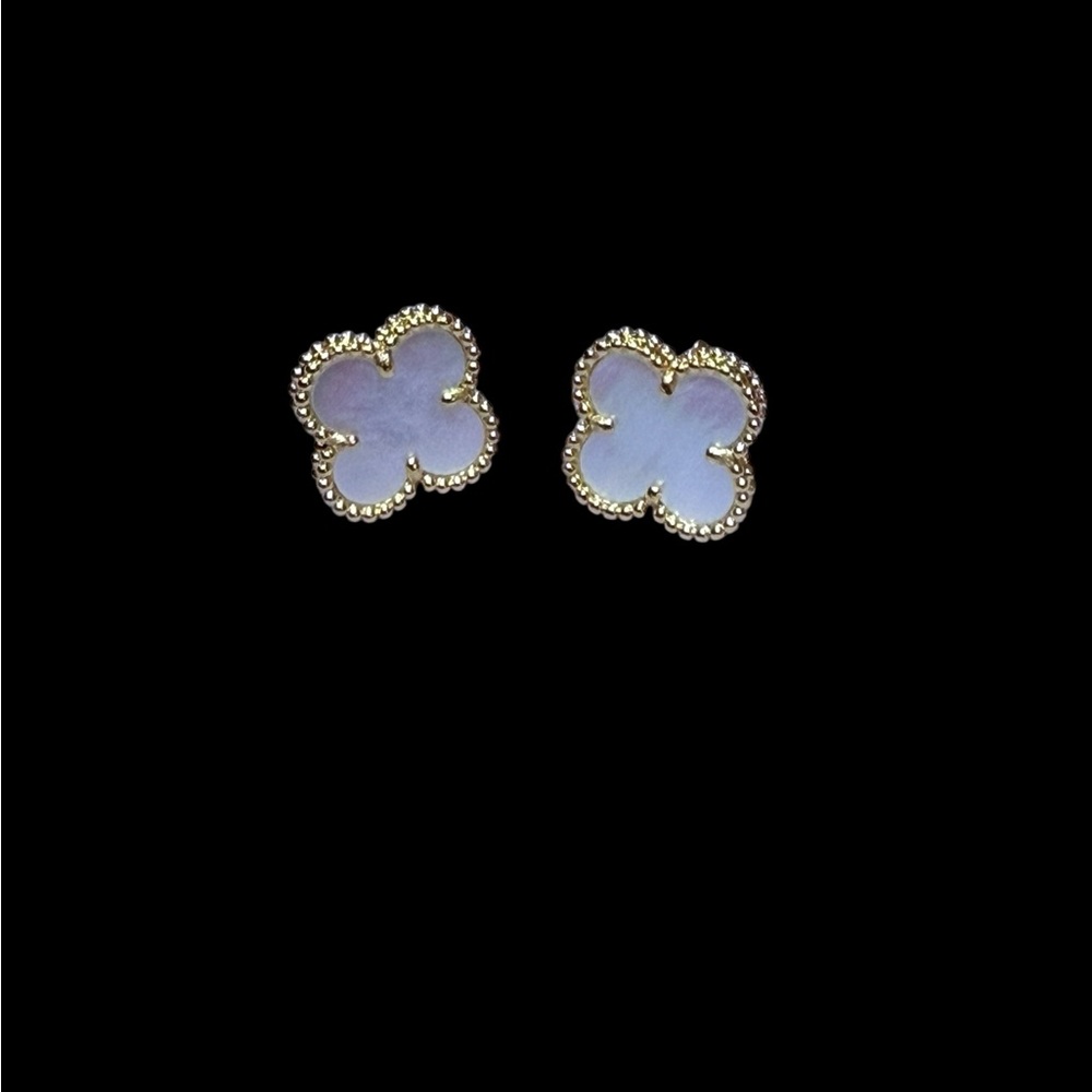 Anthropologie Gold and White Clover Stud Earrings